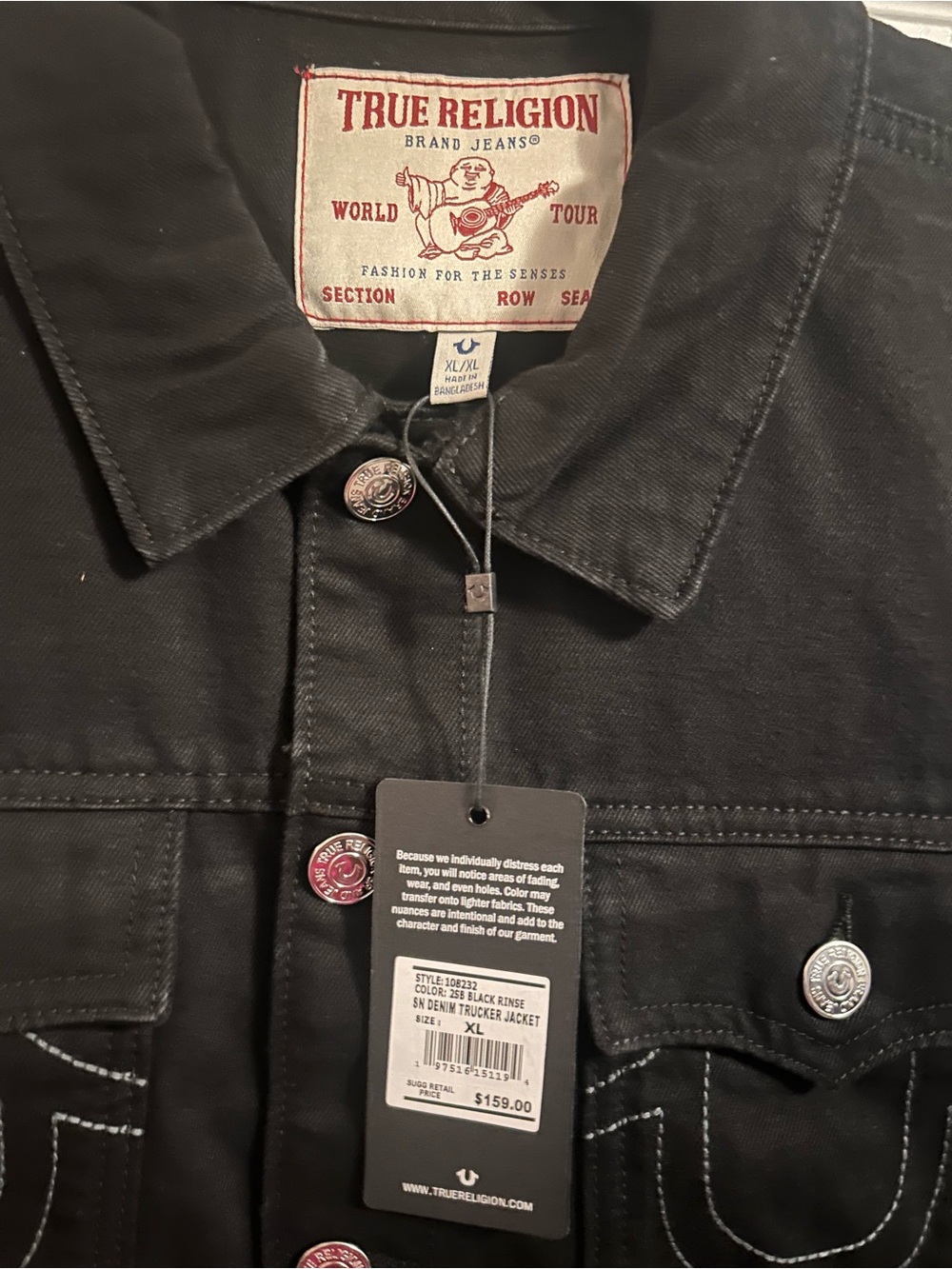 True Religion Black Denim Jacket with Signature Stitching - Picture 3 of 3